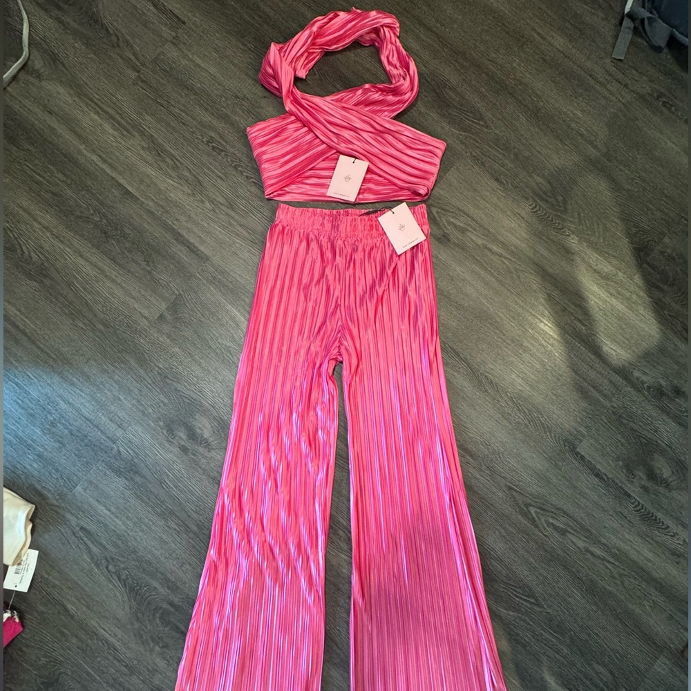 Hello Molly Pink Wide Leg Two Piece Set